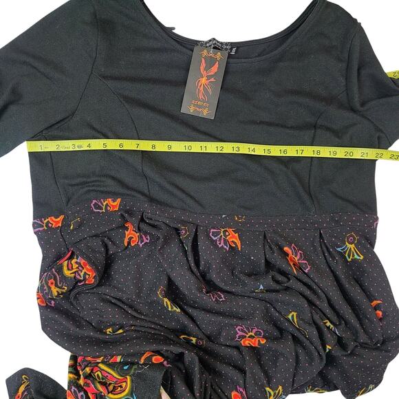 Ice Silk Maxi Dress Size 3XL Black Paisley Rayon Stretch Long 3/4 Sleeve - Picture 3 of 4